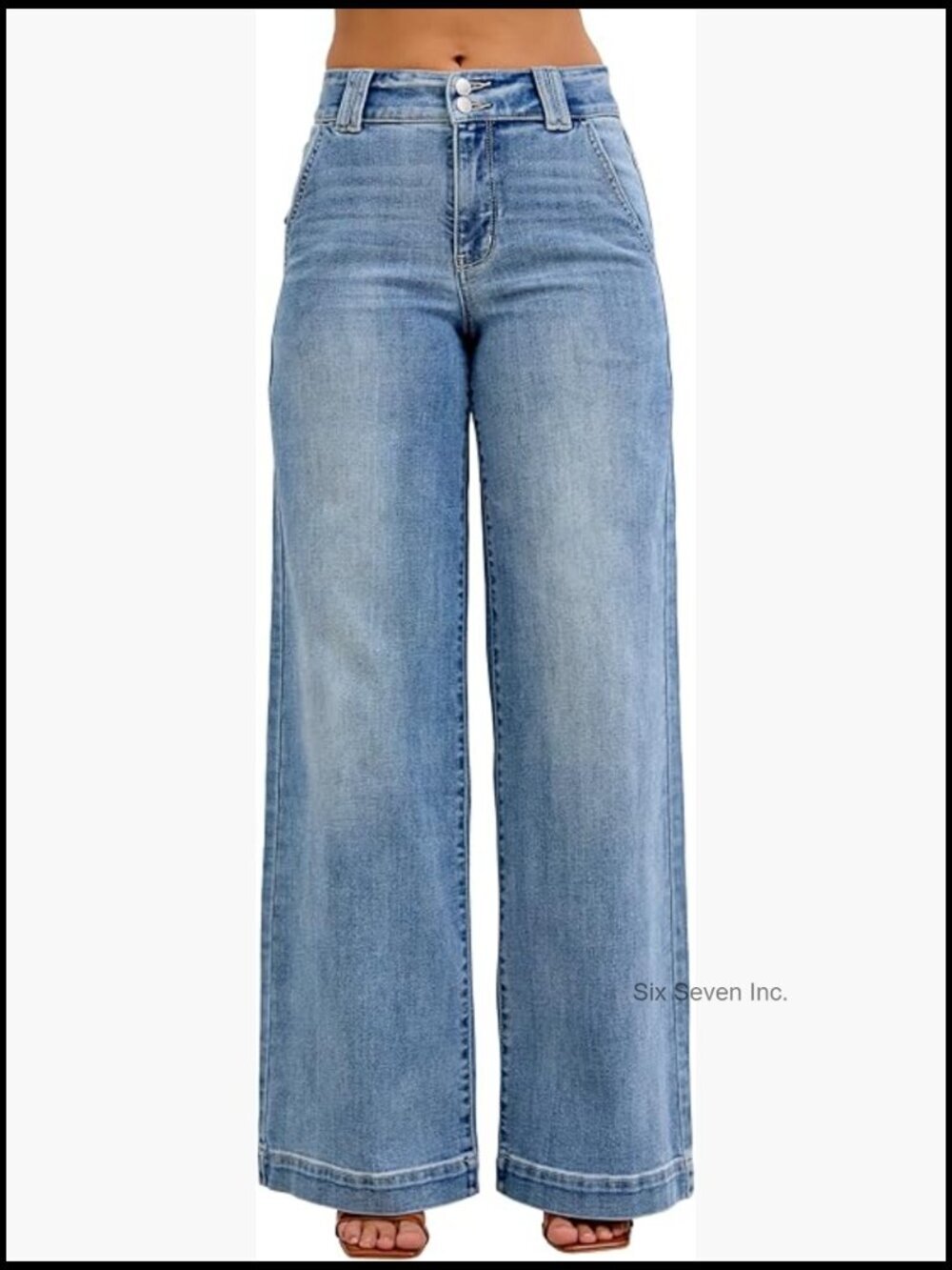 High Waisted Trouser Wide Leg Jeans - 93% Cotton 6% Polyester 1% Spandex